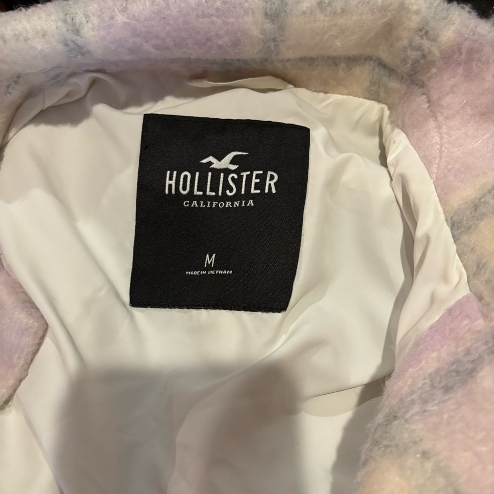 Hollister‎ Plaid Shacket Medium Pink & Gray Oversized Relaxed - Picture 3 of 5